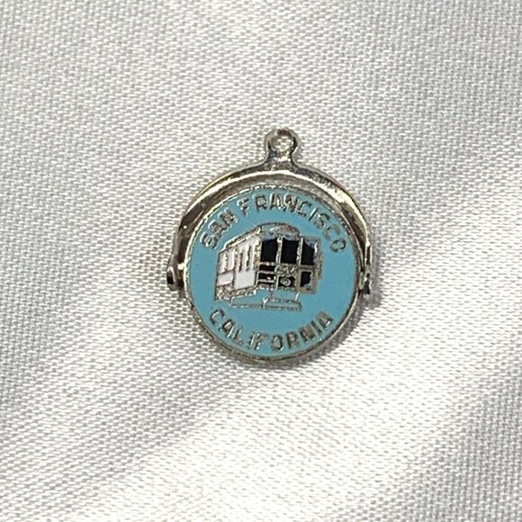Vintage Sterling Silver San Francisco California Cable Car Charm Pendant Blue - Picture 8 of 11